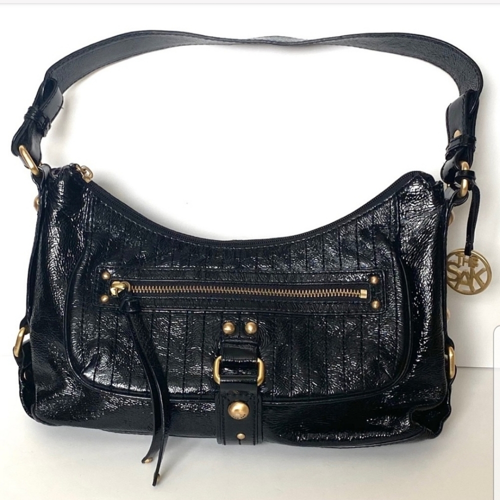 The Sak Black Leather Embossed Shoulder Bag